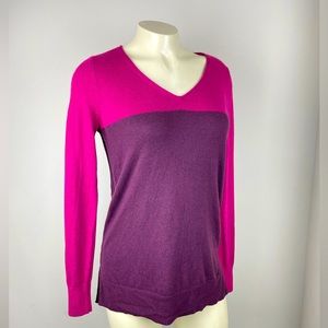 Ann Taylor Factory Long Sleeve Pink and Plum Color Block Sweater